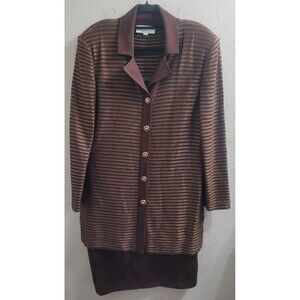 VTG ST JOHN Collection Marie Gray Santana Knit Blazer Jacket W/Skirt Sz 12